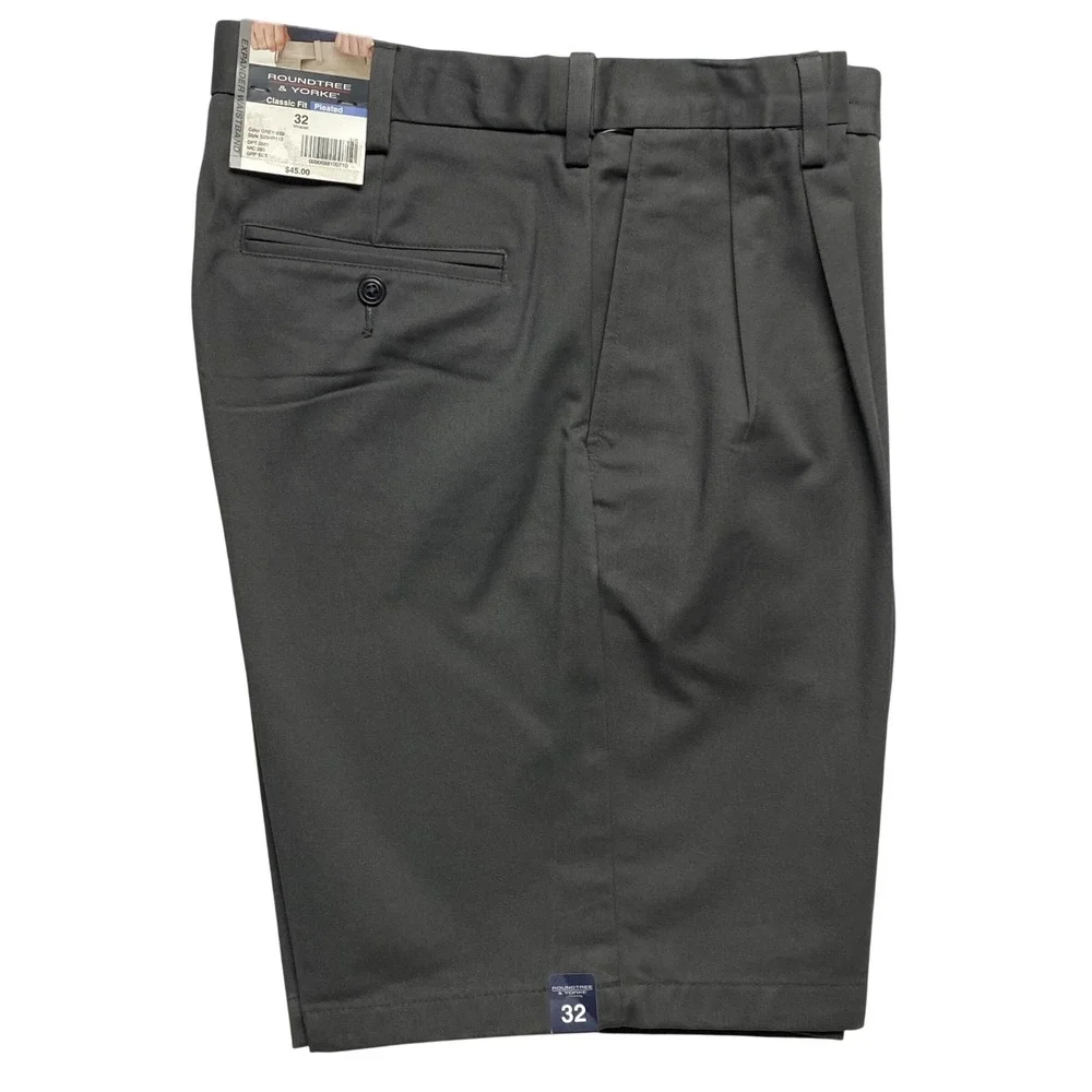 Roundtree & Yorke Mens  Cotton Pleated Shorts Expander Waistband 32 x 10‎ NWT